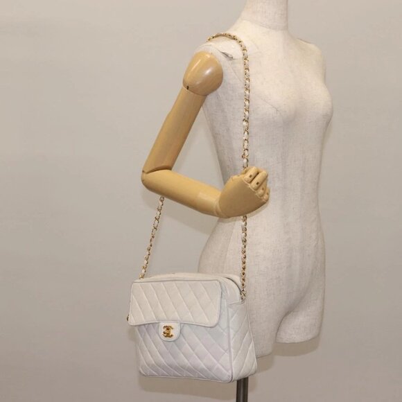 CHANEL Matelasse Chain Shoulder Bag Grained Calf Skin White Gold CC Auth 148356 - Picture 14 of 16